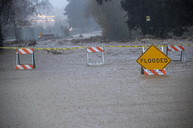 Flooded road in Montecito, California 