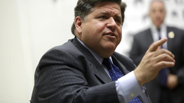 JB Pritzker speaks during a round table discussion 
