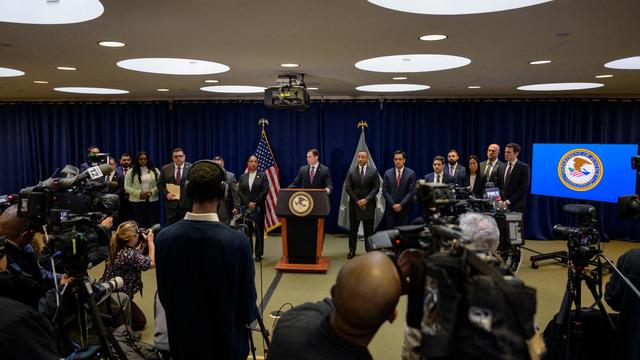 Drug Enforcement Administration Special Agent-in-Charge Frank Tarentino speaks during a press conference with New York Police Commissioner Keechant L. Sewell and Eastern District of New York Attorney Breon Peace announcing arrests in a major gun trafficking case on January 11, 2023, in New York City. 