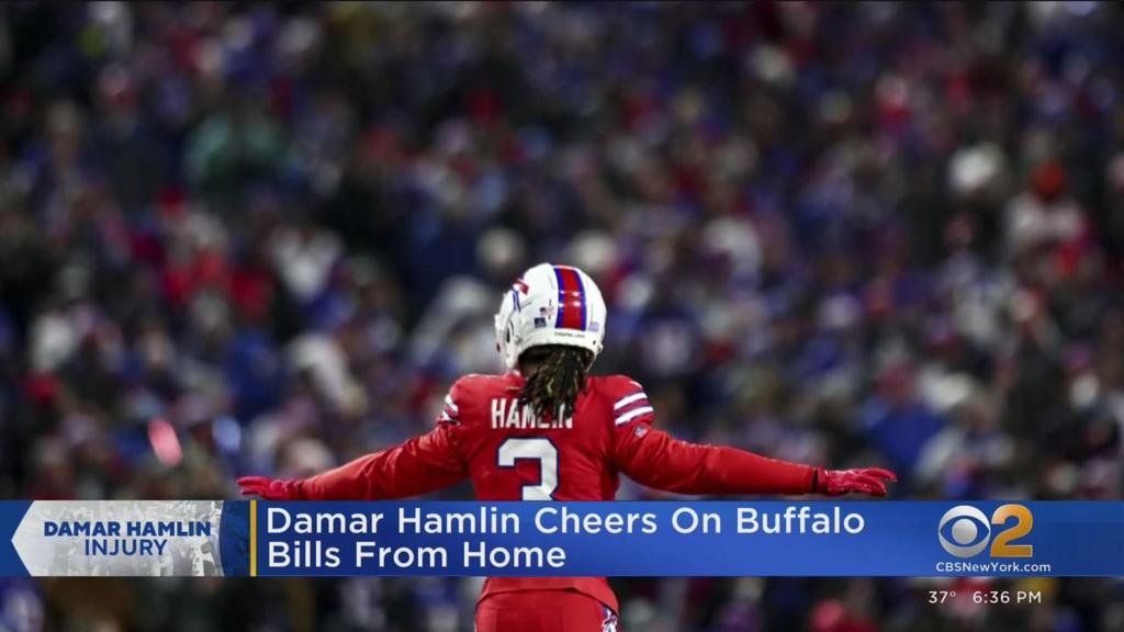 Bills hold on for playoff win as Damar Hamlin cheers team on from home -  CBS News