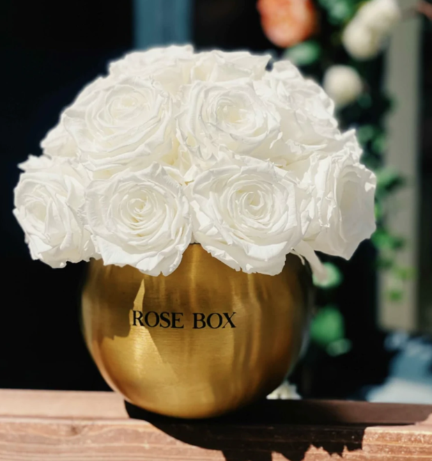 Rose Box NYC gold mini half ball floral arrangement 