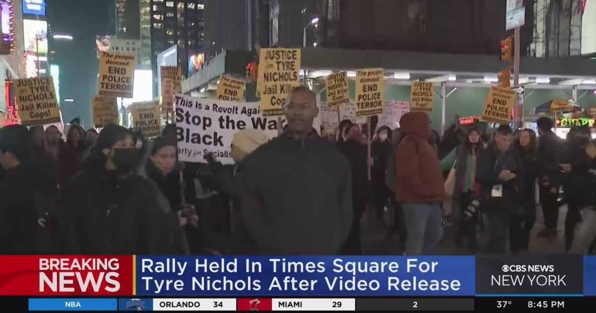 Rally held in Times Square for Tyre Nichols after video release - CBS ...