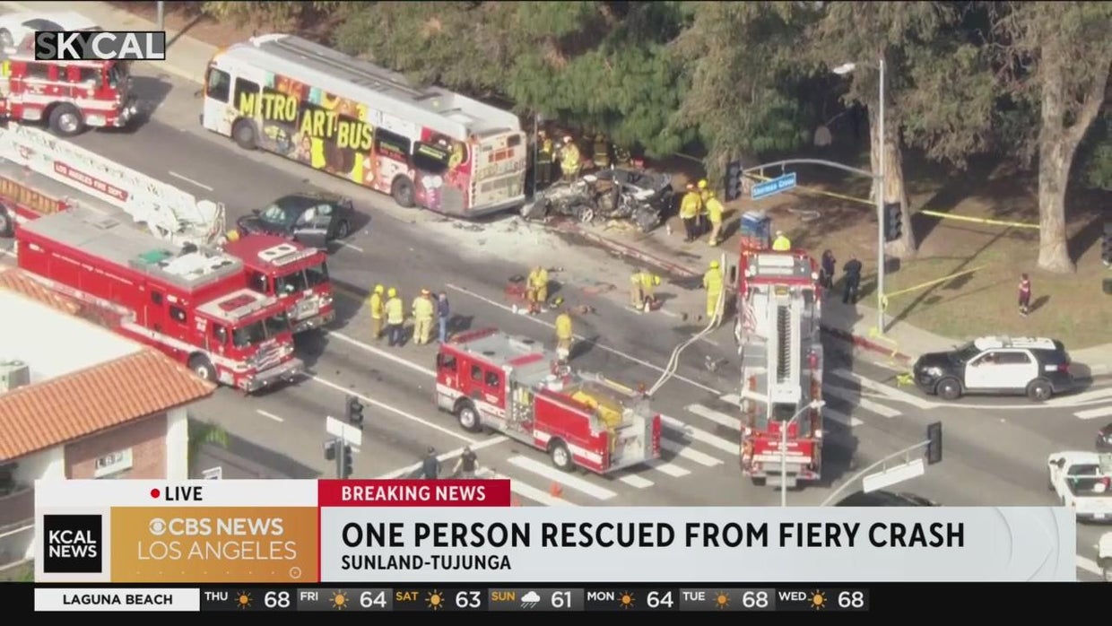 Sunland-Tujunga collision: 2 hospitalized following fiery crash - CBS ...