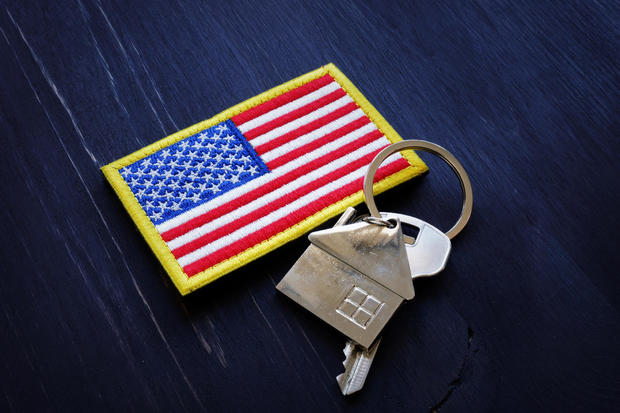 American flag and key from home.  VA Streamline Refinance Loan Concepts. 