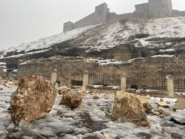 Historical Gaziantep Castle damaged in the 7.4 earthquake in Turkiye 