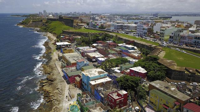 An aerial view of La Perla neighborhood in San Juan, Puerto Rico 
