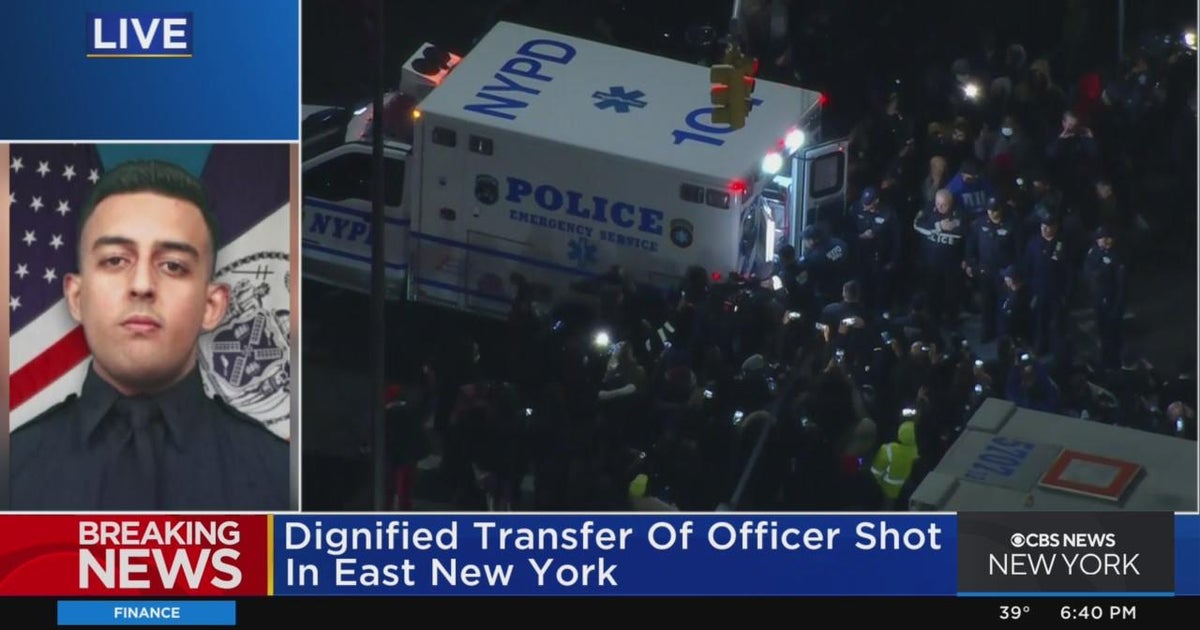 Dignified transfer of officer shot in East New York - CBS New York