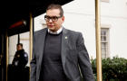 Rep. George Santos leaves a GOP caucus meeting on Capitol Hill on Jan. 25, 2023, in Washington, D.C. 