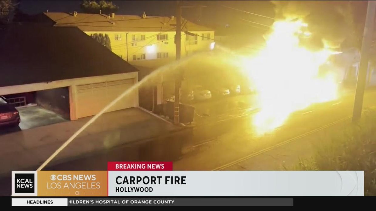 Laurel Canyon Blvd. carport fire destroys vehicles - CBS Los Angeles