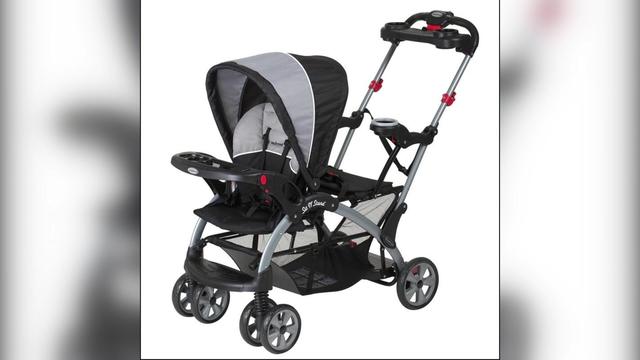 A Baby Trend stroller. 