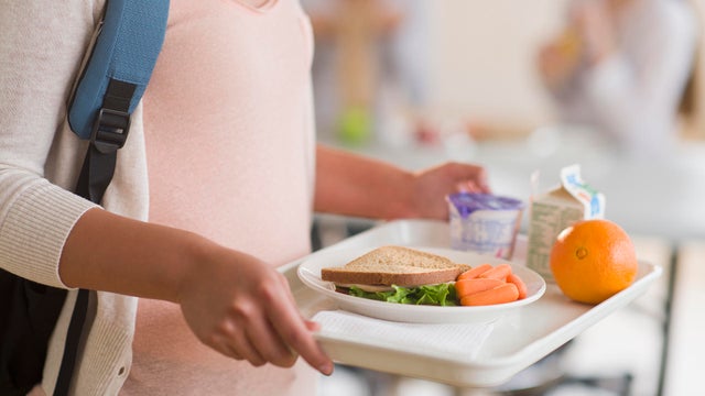 USA, New Jersey, Jersey City, Female student carrying tray in cafeteria