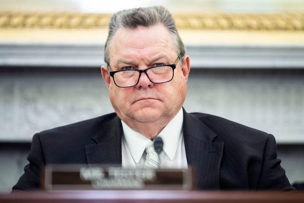 Sen. Jon Tester listens to testimony during a Senate Veterans' Affairs Committee hearing on Feb. 16, 2023.