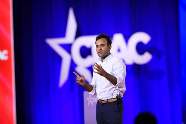 Vivek Ramaswamy, chairman and founder of Montes Archimedes Acquisition Corp., speaks during the Conservative Political Action Conference in Dallas, Texas, on Friday, Aug. 5, 2022.