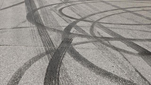 Tire abrasion on asphalt after a illegal car racing 