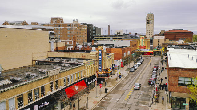 Aerial view of Downtown Ann Arbor Michigan 