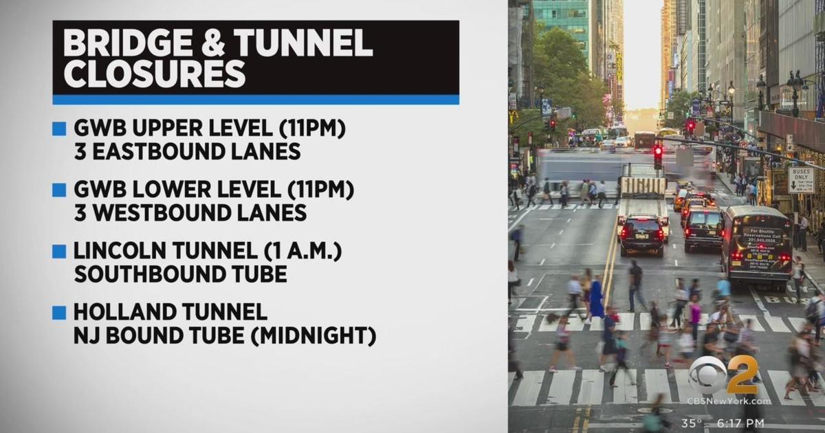 Weekend closures will affect GWB, Lincoln Tunnel & Holland Tunnel CBS