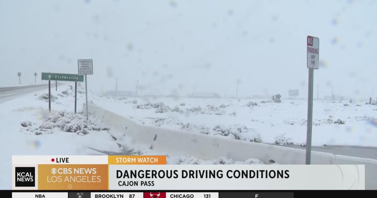 Dangerous driving conditions as snow falls in Cajon Pass CBS Los Angeles