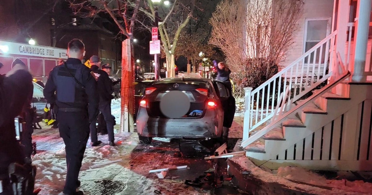 2car crash in Cambridge damages nearby home CBS Boston