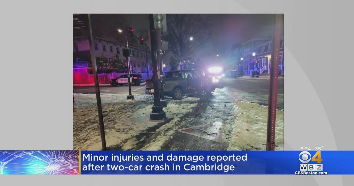 2car crash in Cambridge damages nearby home CBS Boston