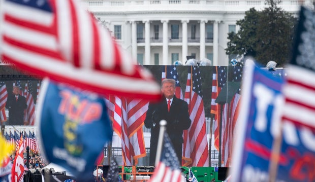 President Donald Trump speaks to supporters from the Ellipse at the White House on Wednesday, Jan. 6, 2021.
