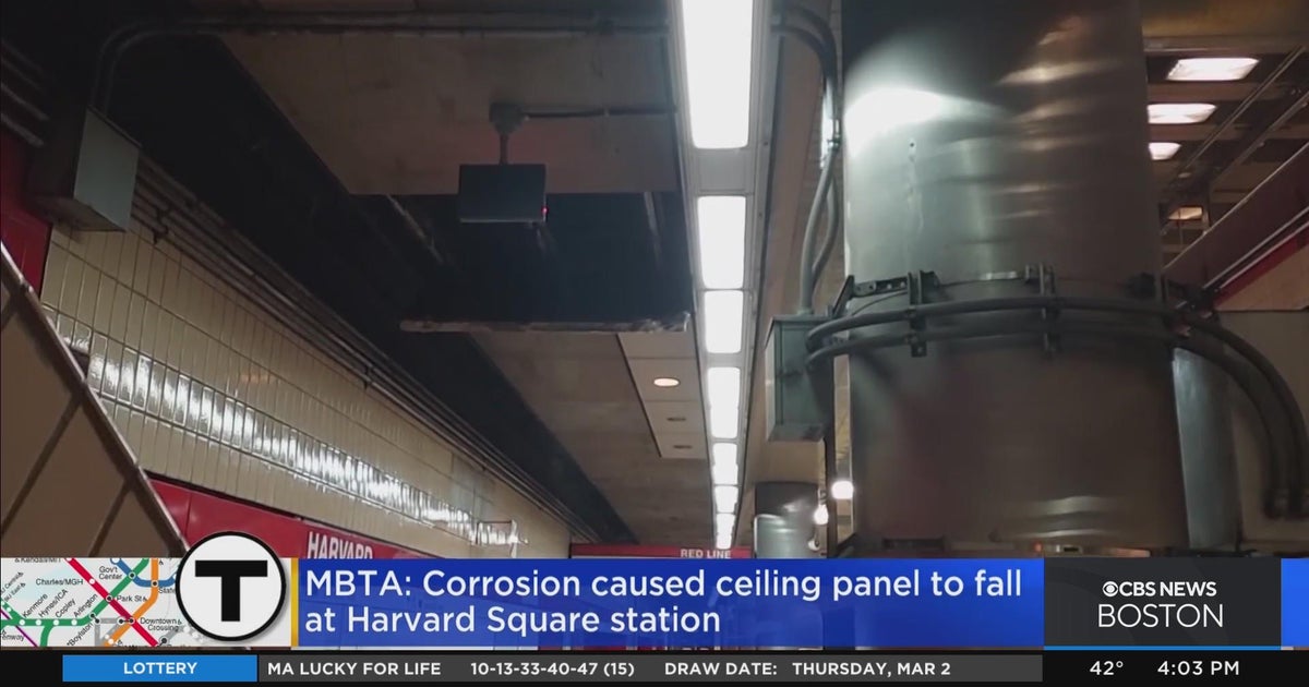 Corroded ceiling panel falls at Harvard Square station - CBS Boston