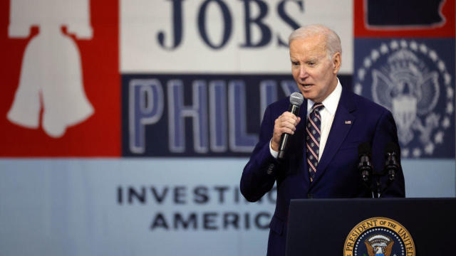 President Biden talks about his proposed federal budget during an event at the Finishing Trades Institute on March 9, 2023, in Philadelphia. 