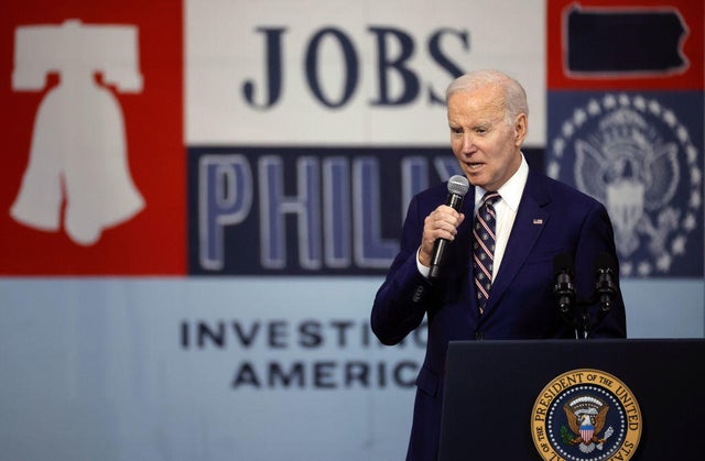 President Biden talks about his proposed federal budget during an event at the Finishing Trades Institute on March 9, 2023, in Philadelphia.