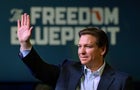 Florida Gov. Ron DeSantis waves to the crowd as he attends an event Friday, March 10, 2023, in Davenport, Iowa. 