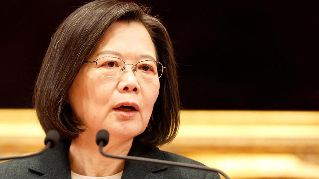 FILE PHOTO: Taiwan President Tsai Ing-wen speaks during a news conference with the incoming Taiwan Premier Chen Chien-jen and outgoing Taiwan Premier Su Tseng-chang, in Taipei 