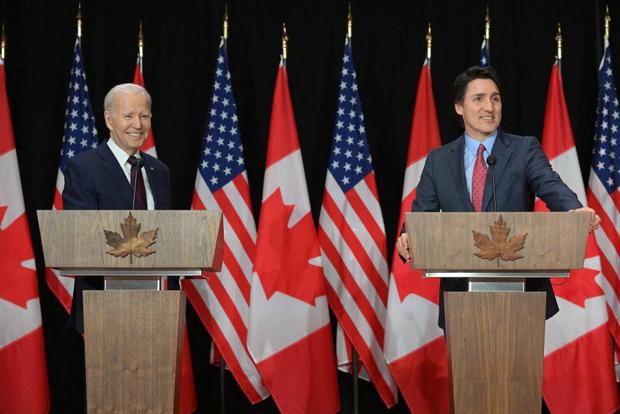 President Biden and Canadian Prime Minister Justin Trudeau hold a joint press conference at the Sir John A. Macdonald Building in Ottawa on March 24, 2023. 