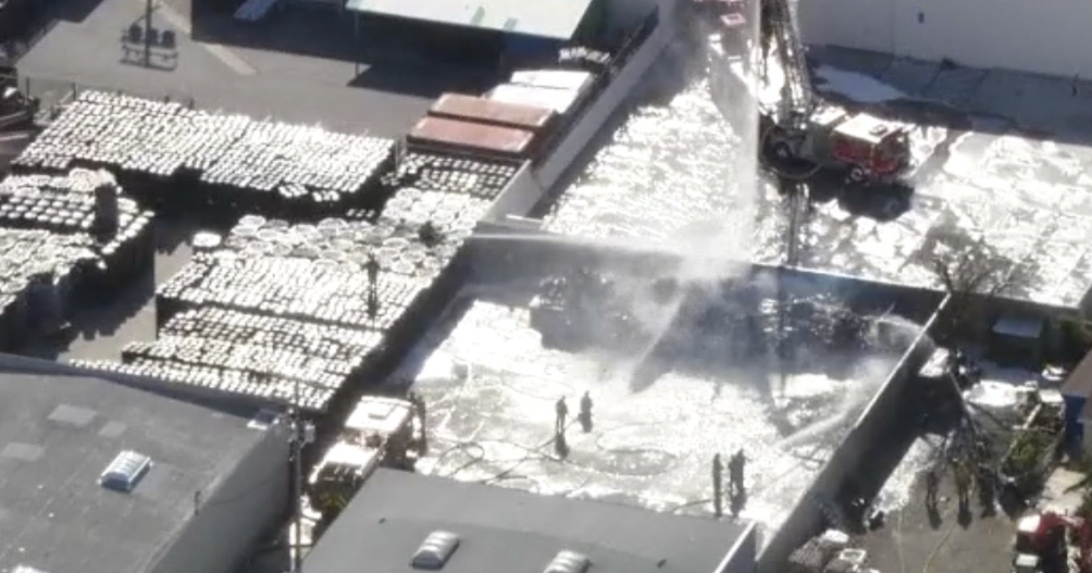 Firefighters call HAZMAT team to El Monte pallet fire CBS Los Angeles