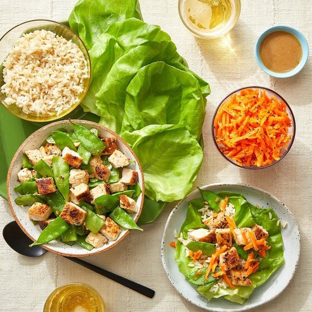 Chicken and Brown Rice Lettuce Cups with Soy Sauce