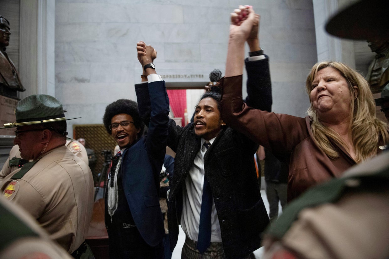 Tennessee state representatives exit House Chamber in Nashville 
