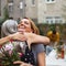 Mother and daughter hugging 