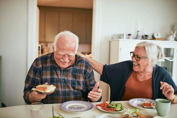 Close up of a senior couple having breakfast 