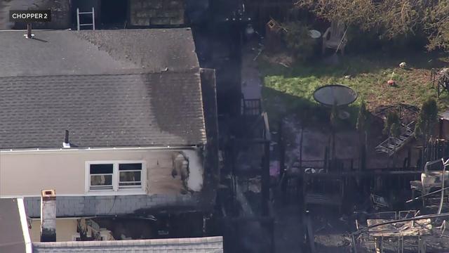 An aerial shot of a fire-damaged home in Linden. 