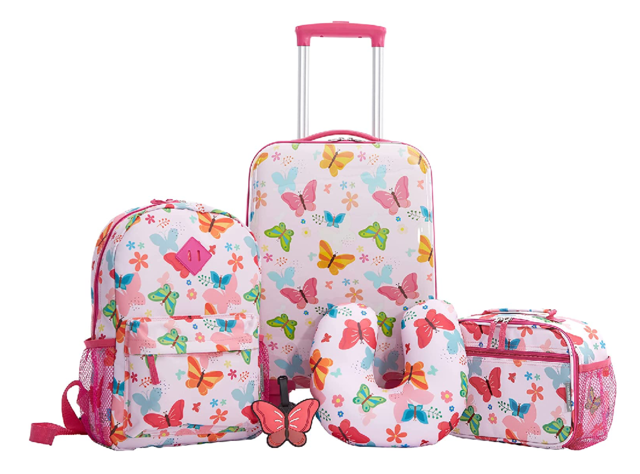 Plain Pink 5 Piece Travel Trolley Bag Set