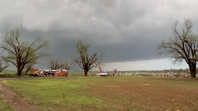 Rain-wrapped tornado in Cole, Oklahoma 