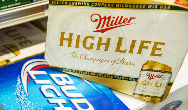 A case of Miller High Life beer 