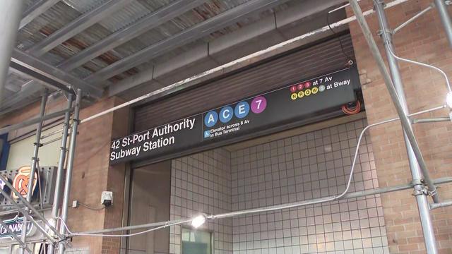 The Times Square subway station entrance at 43rd Street and Eighth Avenue 