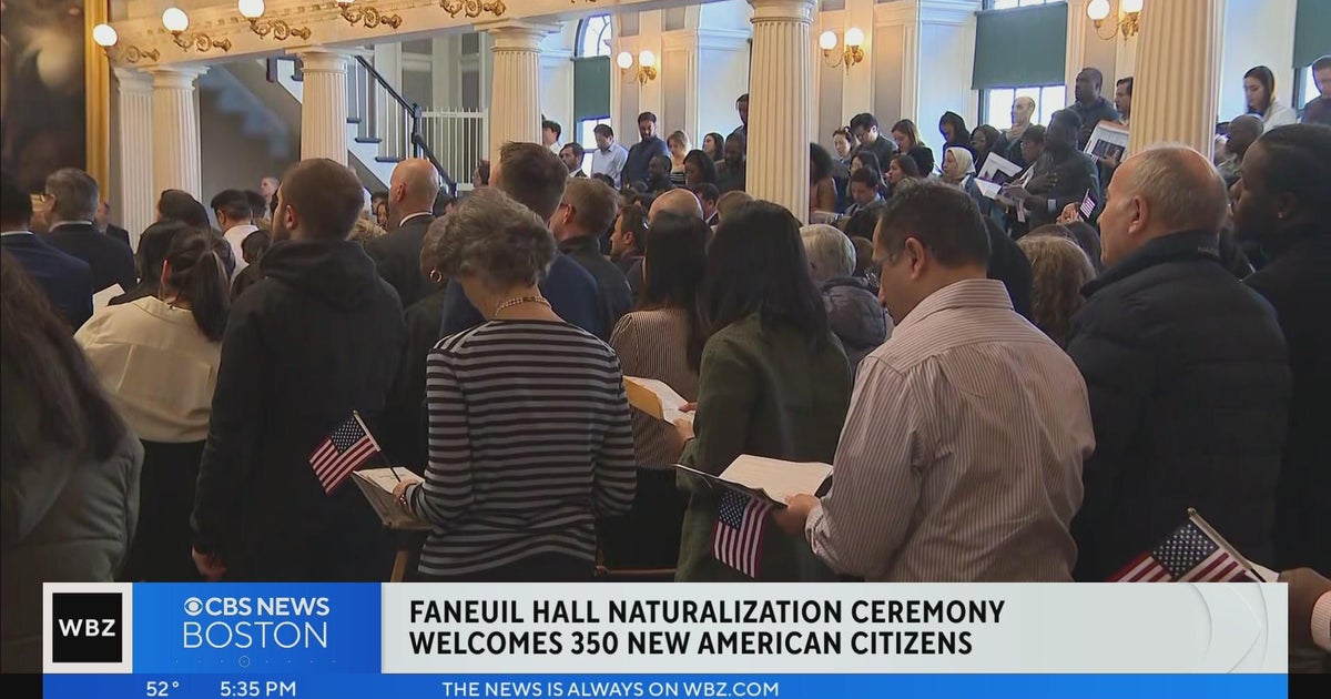 Faneuil Hall naturalization ceremony 350 new American citizens CBS Boston