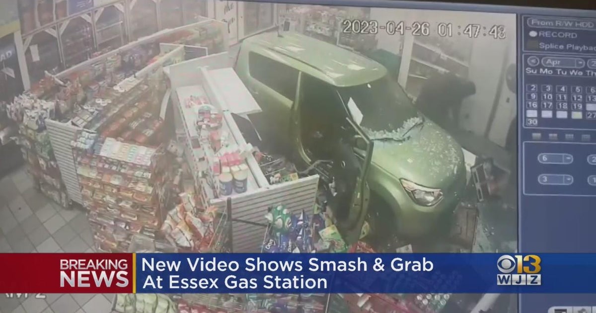 Video obtained by WJZ shows crash into Essex gas station, attempted ATM