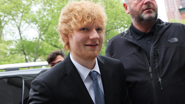 Musician Ed Sheeran arrives for his copyright infringement trial at Manhattan Federal Court on April 27, 2023 in New York City. 