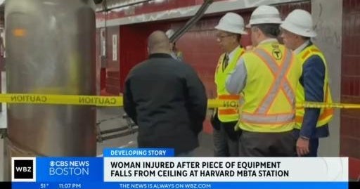 Woman injured after piece of equipment falls at MBTA station - CBS Boston