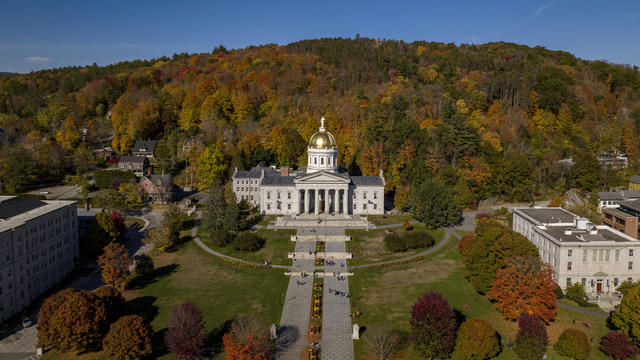 Aerial view of State Capitol of Vermont in Autumn Color 
