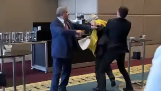 Ukrainian and Russian delegates fight over Ukraine flag 