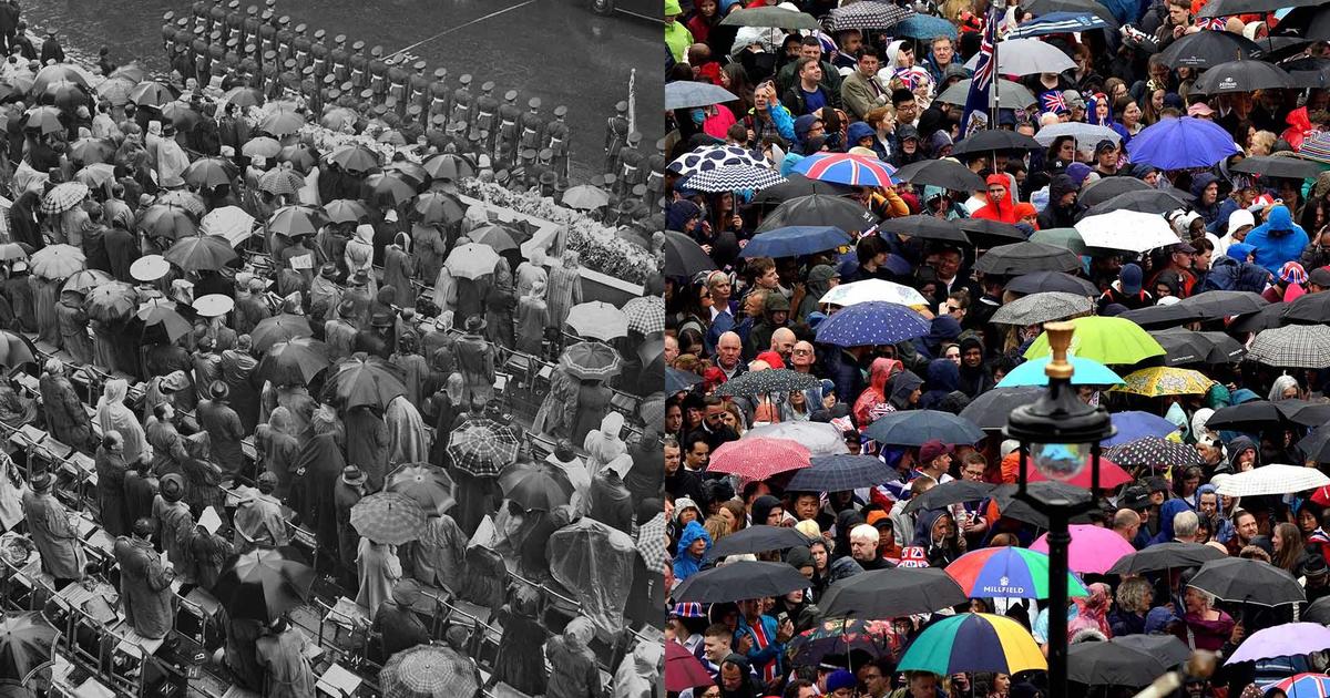 King Charles III has a rainy coronation day – just like his mother's. Here are other similarities and differences between the ceremonies.
