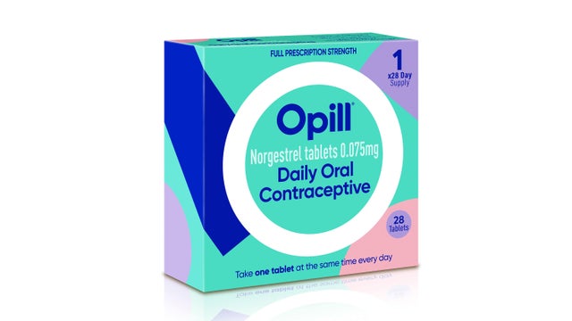 Package of Opill birth control pills