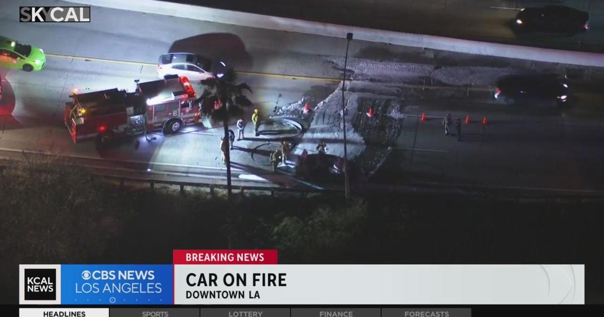 Car fire prompts traffic backup on 101/110 interchange near Downtown LA ...