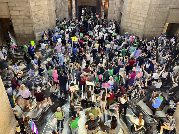 Protesters in the Nebraska state Capitol as lawmakers considered new abortion restrictions 